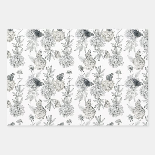 水彩エレガントフローラグレーアジサイ ラッピングペーパーシート (正面3)