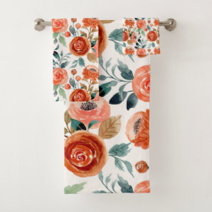水彩エレガントフローラコ素朴ーラルパターン バスタオルセット