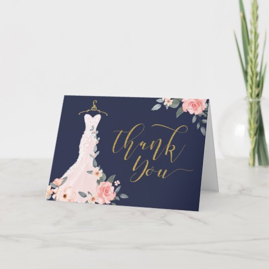 水彩エレガントフローラバラ結婚のドレス サンキューカード (正面)