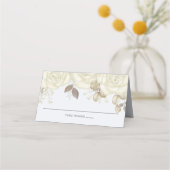 水彩エレガントフローラバラ金ゴールドグリーナリープレイス プレイスカード (正面)