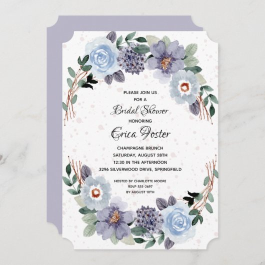 水彩エレガントフローラブライダルシャワー招待 (正面/裏面)