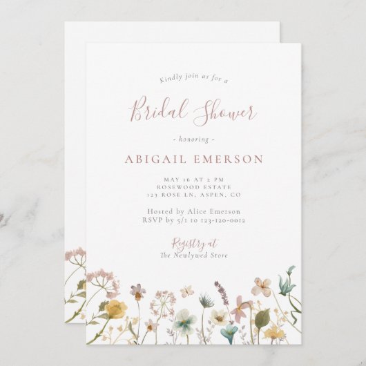 水彩エレガントフローラブライダルシャワー招待 招待状 (正面/裏面)