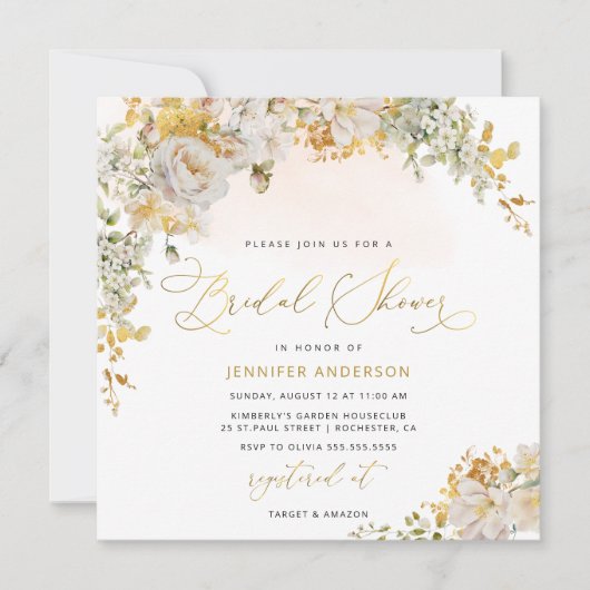 水彩エレガントフローラブライダルシャワー招待 招待状 (正面)