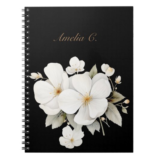 水彩エレガントフローラブラックノートブック ノートブック (正面)