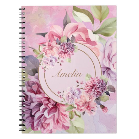 水彩エレガントフローラブーケノート ノートブック (正面)
