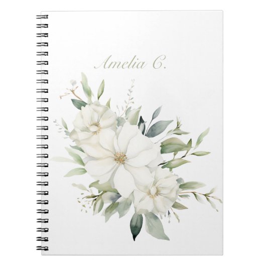 水彩エレガントフローラホワイトノート ノートブック (正面)