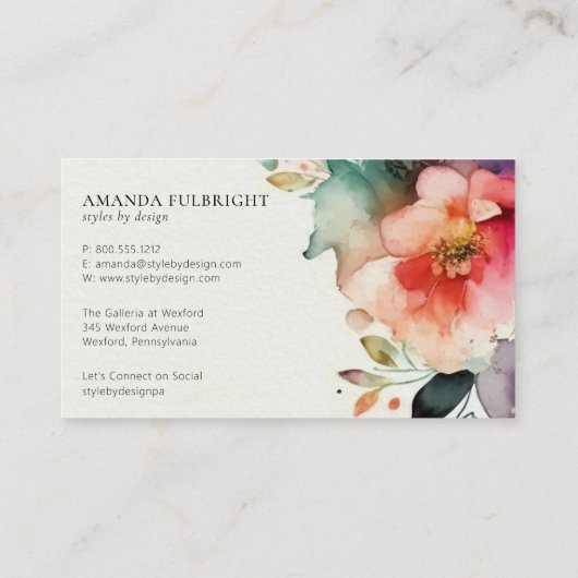 水彩エレガントフローラモダンインテリア設計者 名刺 (裏面)