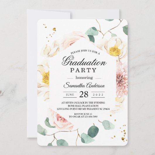 水彩エレガントフローラ卒業パーティー 招待状 (正面)