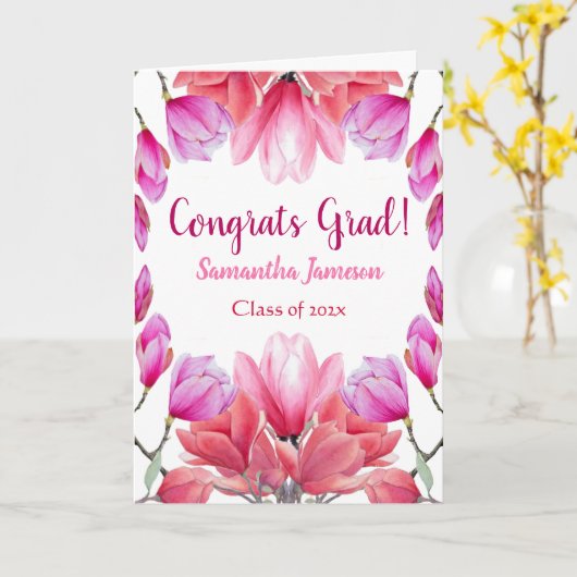 水彩エレガントフローラ卒業生 カード (黄色い花)