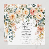 水彩エレガントフローラ婚約パーティ 招待状 (正面/裏面)