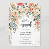 水彩エレガントフローラ婚約パーティ 招待状 (正面/裏面)
