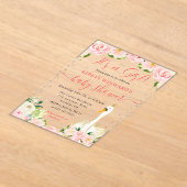 水彩エレガントフローラ白鳥ベビーシャワー アクリル招待状 (レイダウン)