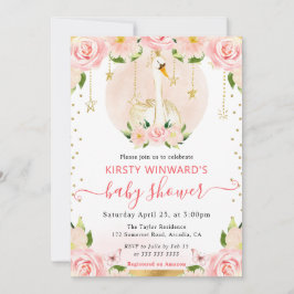 水彩エレガントフローラ白鳥ベビーシャワー 招待状