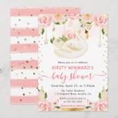 水彩エレガントフローラ白鳥ベビーシャワー 招待状 (正面/裏面)