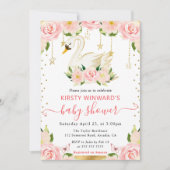 水彩エレガントフローラ白鳥ベビーシャワー 招待状 (正面)