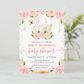 水彩エレガントフローラ白鳥ベビーシャワー 招待状 (スタンド正面)