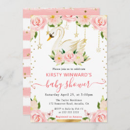 水彩エレガントフローラ白鳥ベビーシャワー 招待状