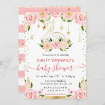 水彩エレガントフローラ白鳥ベビーシャワー