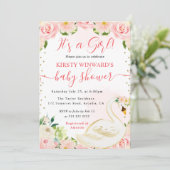 水彩エレガントフローラ白鳥ベビーシャワー 招待状 (スタンド正面)