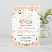 水彩エレガントフローラ白鳥ベビーシャワー 招待状 (スタンド正面)