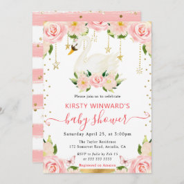 水彩エレガントフローラ白鳥ベビーシャワー 招待状