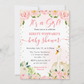 水彩エレガントフローラ白鳥ベビーシャワー 招待状 (正面)