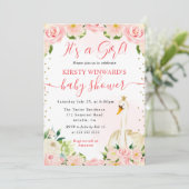 水彩エレガントフローラ白鳥ベビーシャワー 招待状 (スタンド正面)