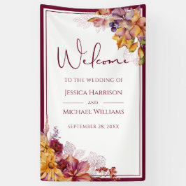 水彩エレガントフローラ秋ブルガン結婚ディ 横断幕