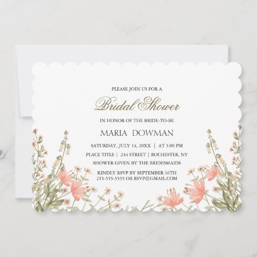 水彩エレガントフローラ素朴ブライダルシャワー 招待状 (正面)