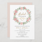 水彩エレガントフローラ赤面ブライダルシャワー 招待状 (正面/裏面)