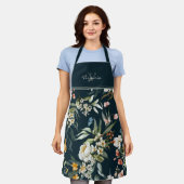 水彩エレガントヴィンテージフローラ名とイニシャル エプロン (着用した状態)
