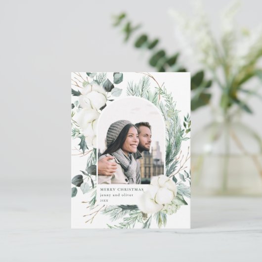 水彩エレガント冬のフローラフォトホリデー ポストカード (スタンド正面)