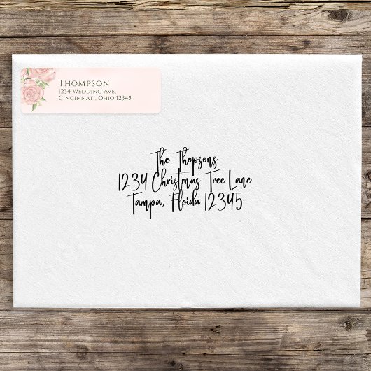 水彩エレガント差出人住所シンプルバラ ラベル