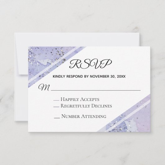 *~*水彩エレガント抽象芸術結婚グリッター 出欠カード (正面)