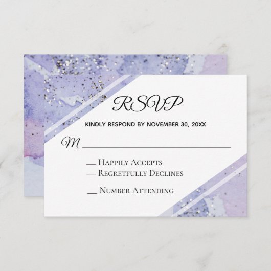 *~*水彩エレガント抽象芸術結婚グリッター 出欠カード (正面/裏面)