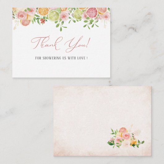 水彩エレガント柑橘系ピンクの花ありがとう ノートカード (正面/裏面)