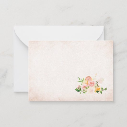 水彩エレガント柑橘系ピンクの花ありがとう ノートカード (裏面)