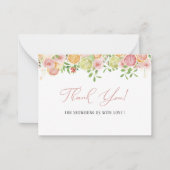 水彩エレガント柑橘系ピンクの花ありがとう ノートカード (正面)