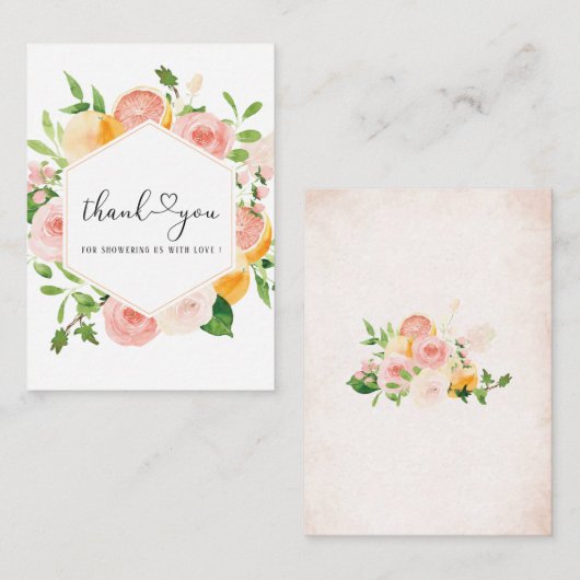水彩エレガント柑橘系ピンクの花ありがとう ノートカード (正面/裏面)