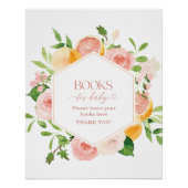 水彩エレガント柑橘系ピンクの花ベビーショウェ ポスター (正面)