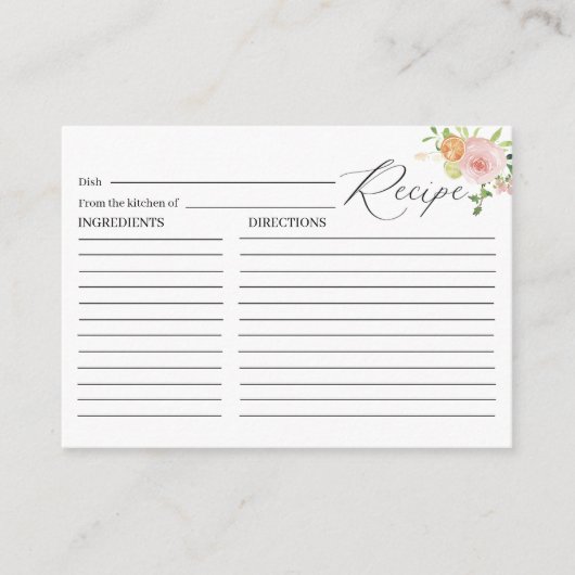 水彩エレガント柑橘系ピンク色の花ブライダルショー エンクロージャーカード (正面)