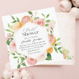 水彩エレガント柑橘系ピンク色の花ブライダルショー 招待状