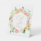 水彩エレガント柑橘系ピンク色の花ベビーショー 台座サイン (正面)