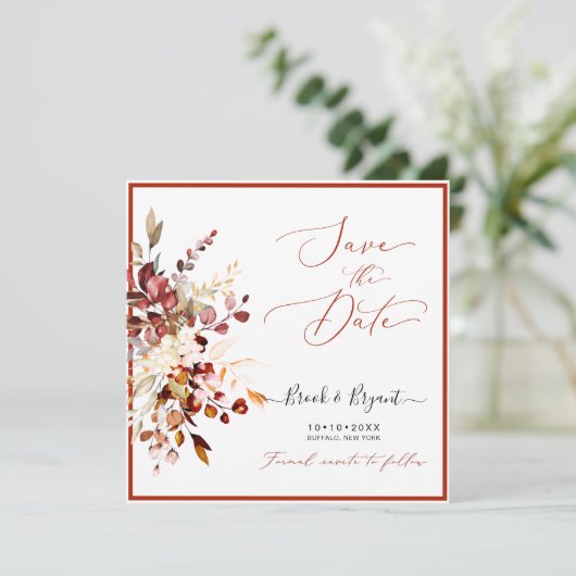 水彩エレガント秋素朴ガムeucalyptus 招待状 (スタンド正面)