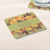 水彩エレガント紅葉感謝祭 スクエアペーパーコースター (アングル)