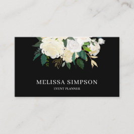 水彩エレガント緑と白い花 名刺