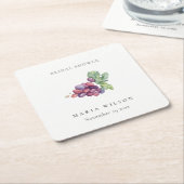 水彩エレガント葡萄の葉ブライダルシャワー スクエアペーパーコースター (アングル)