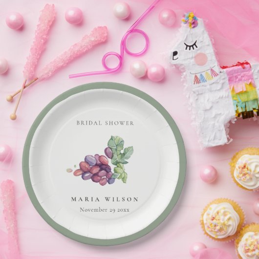 水彩エレガント葡萄の葉ブライダルシャワー ペーパープレート (パーティー)