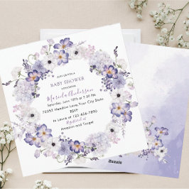 水彩エレガント薄紫花赤ちゃん シーズンカード