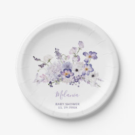 水彩エレガント薄紫花赤ちゃん ペーパープレート